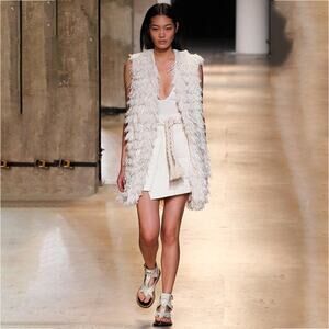 Isabel Marant Runway Alfie Silk Fringe Gilet Vest in Cream, Sz S